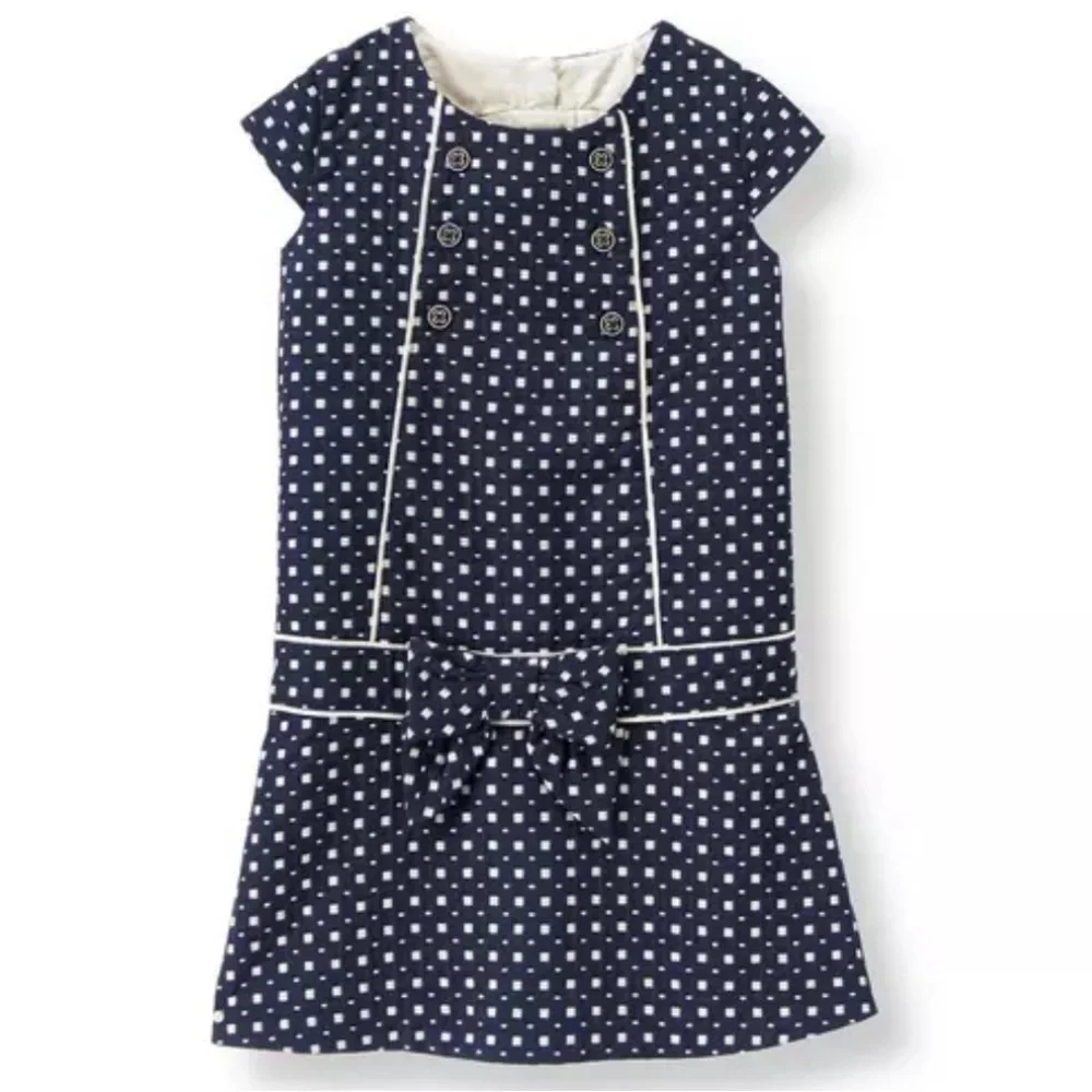 Janie and Jack Geo Print Dobby Dress Navy Classic Cotton Blend Girls 2T